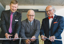 Cutting the ribbon at the inauguration ceremony (l to r): Rob MacKenzie, managing director of Endress+Hauser South Africa, Garth Strachan, office of the deputy director general, Department of Trade and Industry and Klaus Endress, CEO of the Endress+Hauser Group.